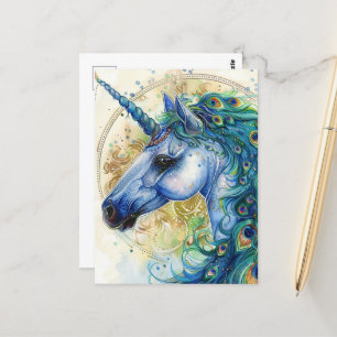 Blue Peacock Unicorn Vykort