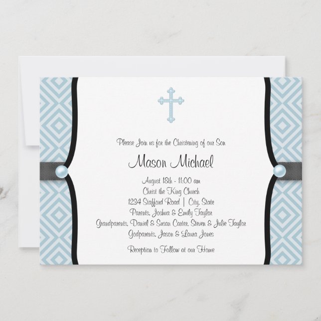 Blue Pearl Kor Black Blue Christening Inbjudningar (Framsida)