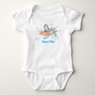 Blue Penguin Animal Airplane Pilot Baby Bodykostym T Shirt