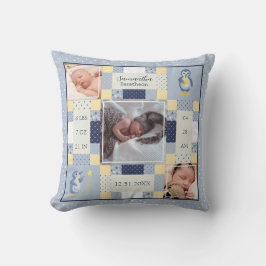 Blue Penguin Quilt Baby Birth Stats Personlig Kudde