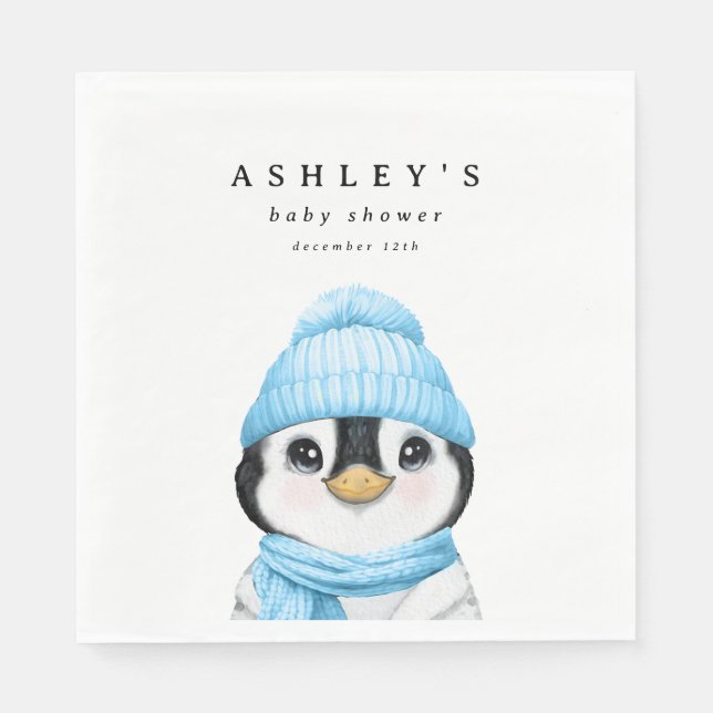 Blue Penguin Winter Baby Shower Pappersservett (Framsidan)