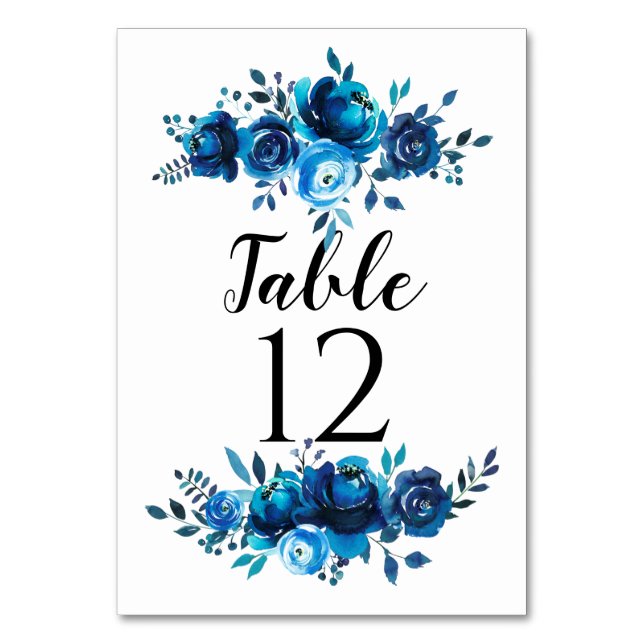 Blue Peonies Bord Cards Bröllop Bordsnummer (Framsidan)