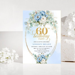 Blue Peonies Eucalyptus 60th Birthday Invitation Inbjudningar