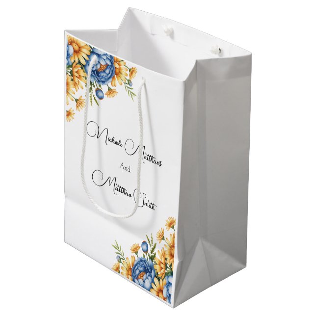 Blue Peonies Gult Daisy Bröllop (Framsidan Vinklad)