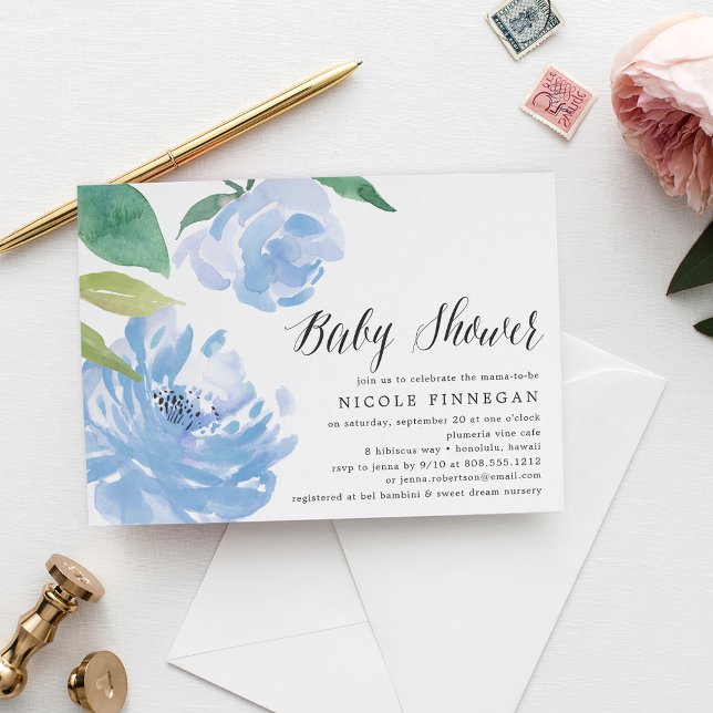 Blue Peonies | Inbjudan till babyvisningsprogram (Skapare uppladdad)
