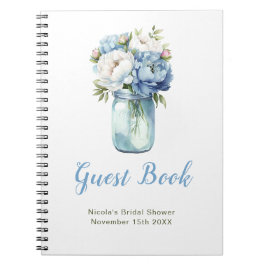 Blue Peonies Mason Jar Bridal Shower Guest Book Anteckningsbok