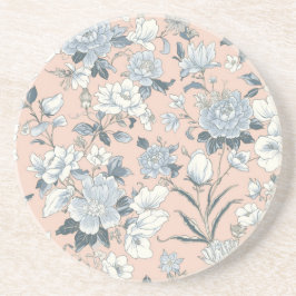 Blue Peonies Peach Botanical Vintage Floral Underlägg