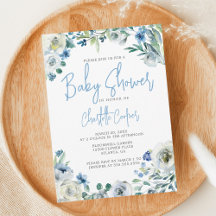 Blue Peony Blommigt Chic Vår Garden Baby Shower