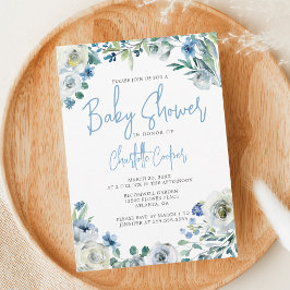 Blue Peony Blommigt Chic Vår Garden Baby Shower Inbjudningar