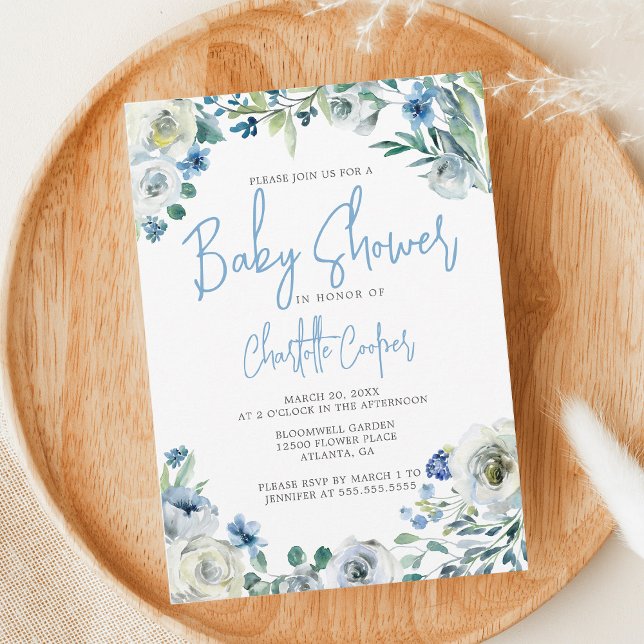 Blue Peony Blommigt Chic Vår Garden Baby Shower Inbjudningar (Skapare uppladdad)