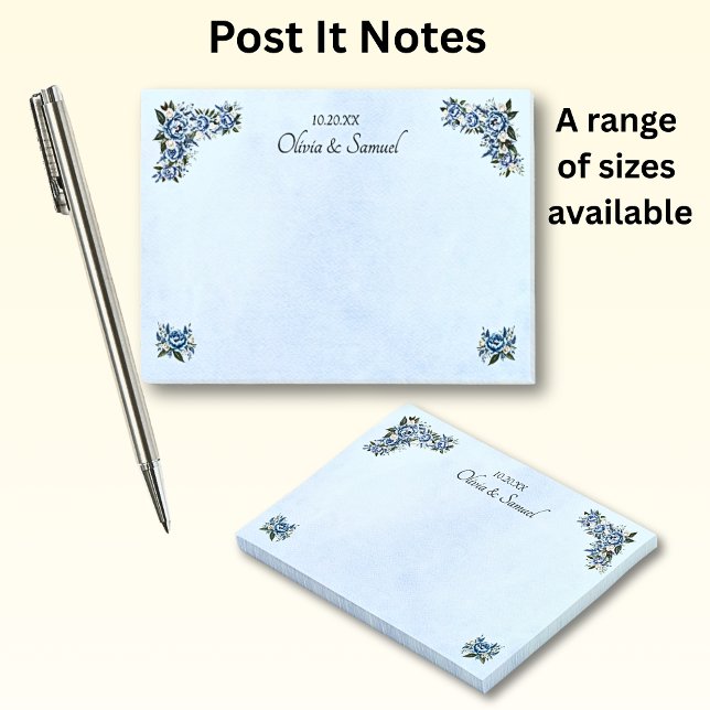 Blue Peony Bröllop Suite Post-it Notes Block (Skapare uppladdad)