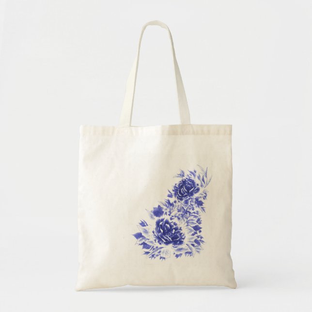 Blue Peony Budget Tote Bag Tygkasse (Framsidan)