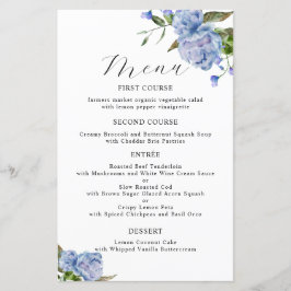Blue Peony Flower Bröllop Dinner Menu