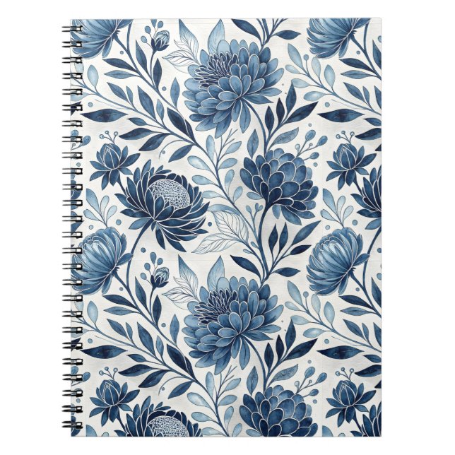 Blue Peony Garden Watercolor Anteckningsbok (Framsidan)