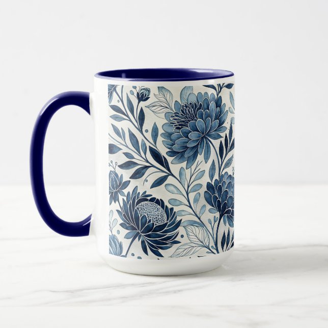 Blue Peony Garden Watercolor Mugg (Vänster)