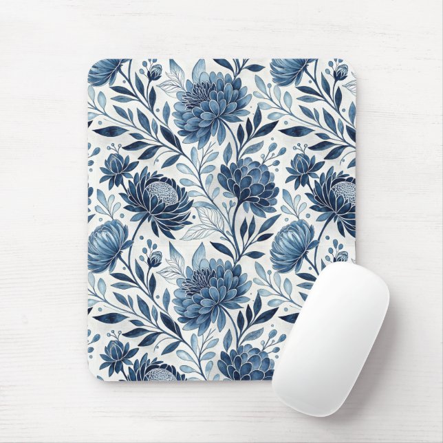 Blue Peony Garden Watercolor Musmatta (Med mus)