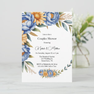 Blue Peony och Gult Daisy Par Shower Inbjudningar
