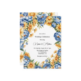 Blue Peony och Gult Daisyn Bröllop Firande Inbjudningar