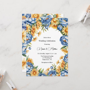 Blue Peony och Gult Daisyn Bröllop Firande Inbjudningar