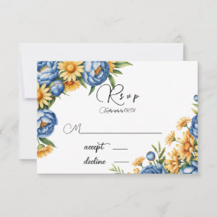 Blue Peony och Gult Daisyn Bröllop OSA Kort