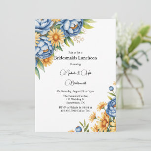 Blue Peony och Gult Daisys Bridesmaids Luncheon Inbjudningar