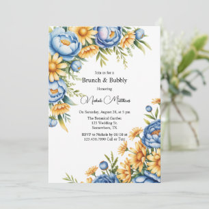 Blue Peony och Gult Daisys Brunch & Bubly Inbjudningar