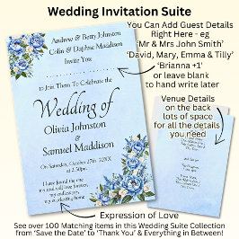 Blue Peony på Blue Bröllop Suite-inbjudan Inbjudningar