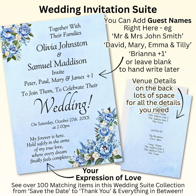 Blue Peony på Blue Bröllop Suite-inbjudan Inbjudningar (Skapare uppladdad)