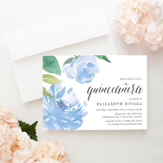 Blue Peony | Quinceanera-inbjudan Inbjudningar (Skapare uppladdad)