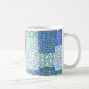 Blue Periwinkle Blommigt Boho Faux Patchwork Mönst Kaffemugg