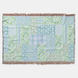 Blue Periwinkle Flowers Vintage Faux Patch Mönster Filt