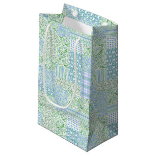 Blue Periwinkle Flowers Vintage Faux Patchwork