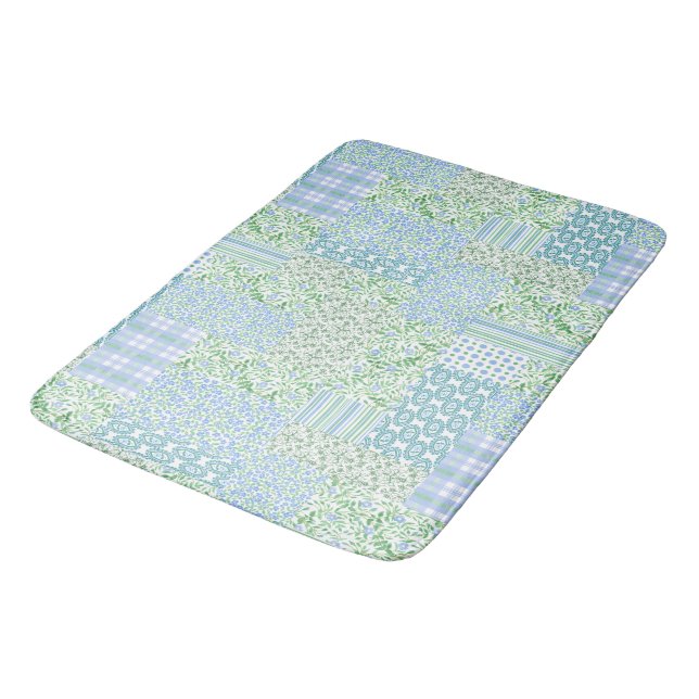 Blue Periwinkle Flowers Vintage Faux Patchwork Badrumsmatta (Vinklad)