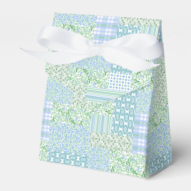 Blue Periwinkle Flowers Vintage Faux Patchwork Presentaskar (Framsidan Sidan)