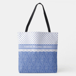 Blue Periwinkle Mönster, Faux Snöre, Polka dots Tygkasse