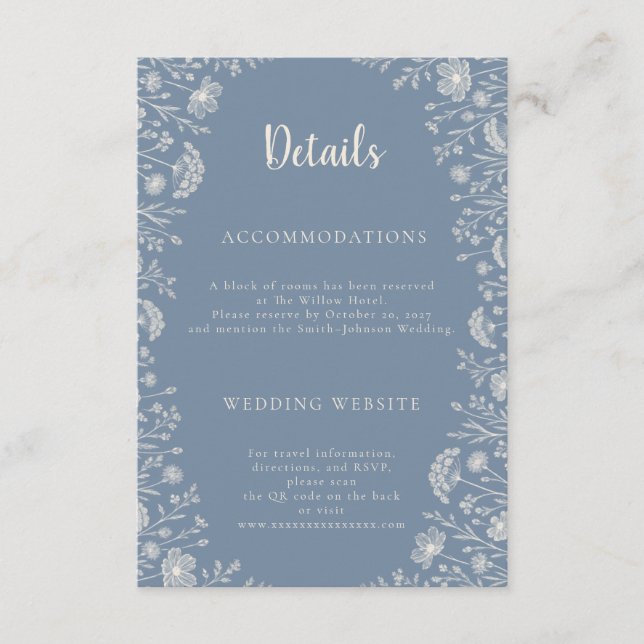 Blue Periwinkle Wildflower Wedding Details Tilläggskort (Framsida)
