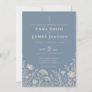 Blue Periwinkle Wildflower Wedding Invitation Anteckningskort