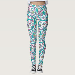 Blue Persian Boteh Paisley Mönster Yoga Leggings