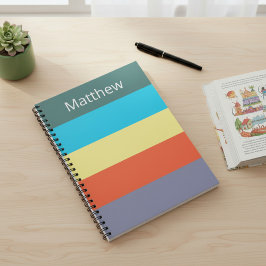 Blue Personalized Color Block Striped Notebook Anteckningsbok
