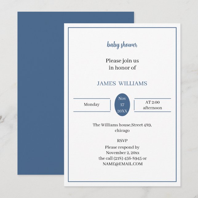 Blue Personlig Baby Shower Inbjudningar (Fram/baksida)