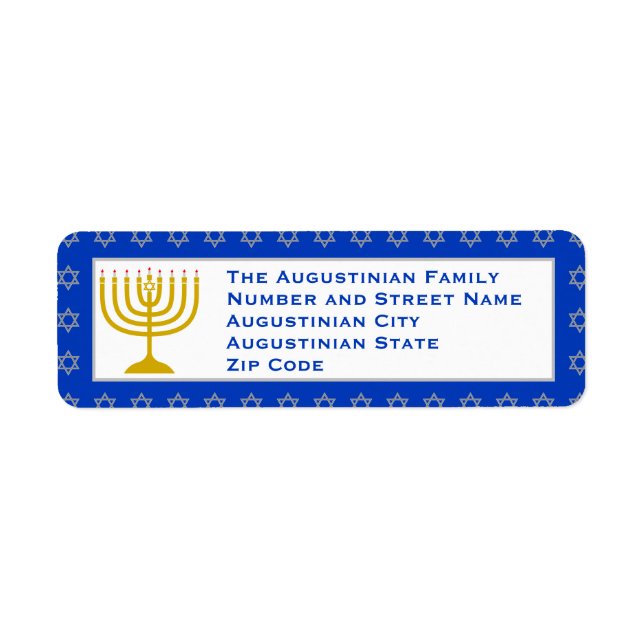 Blue Personlig Menorah HANUKKAH Returadress Returadress Etikett (Framsidan)