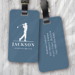Blue Personlig Monogram Golfer Bagagebricka<br><div class="desc">Den här designen har en golfer som växlar en klubb och har två fält som du kan använda att anpassa - kanske med ett namn och golflag eller klubb.</div>