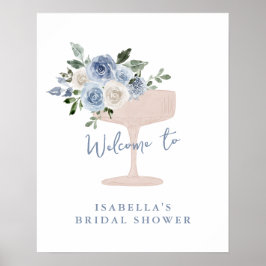 Blue Petals Prosecco Trädgård Bröllopsfest Välkomm Poster