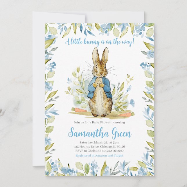 Blue Peter Rabbit Baby Shower Inbjudningar (Framsida)