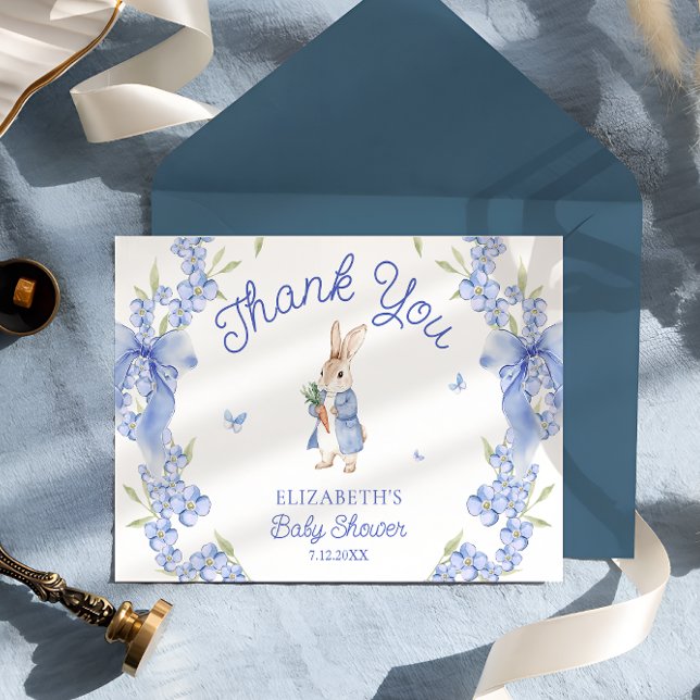 Blue Peter Rabbit Boy Baby Shower Tack Kort (Skapare uppladdad)