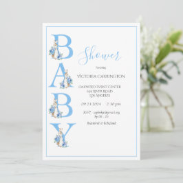 Blue Peter Rabbit Typography Baby Shower Inbjudningar