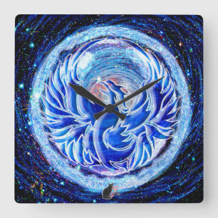 Blue Phoenix Fyrkantig Klocka
