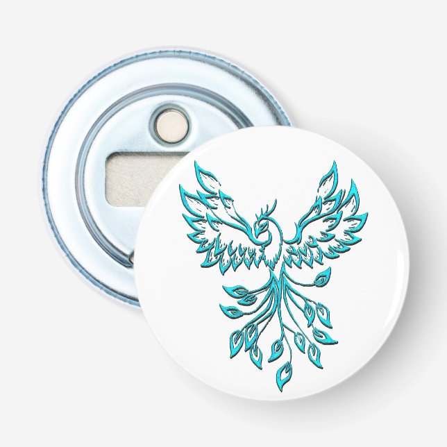 Blue Phoenix Rises on White Flasköppnare (Framsidan)