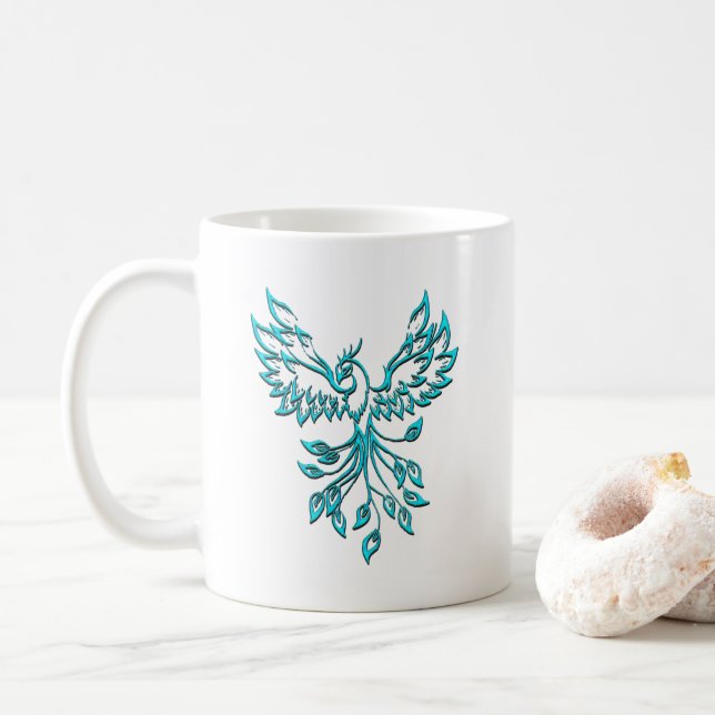 Blue Phoenix Rises on White Kaffemugg (Med munk)