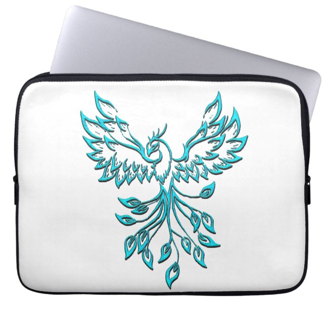 Blue Phoenix Rises on White Laptop Fodral (Framsidan)